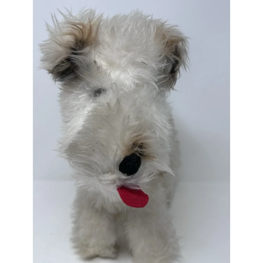 Vintage Character Novelty Co Fox Terrier Plush Dog Red Ribbon Collar 12 inches